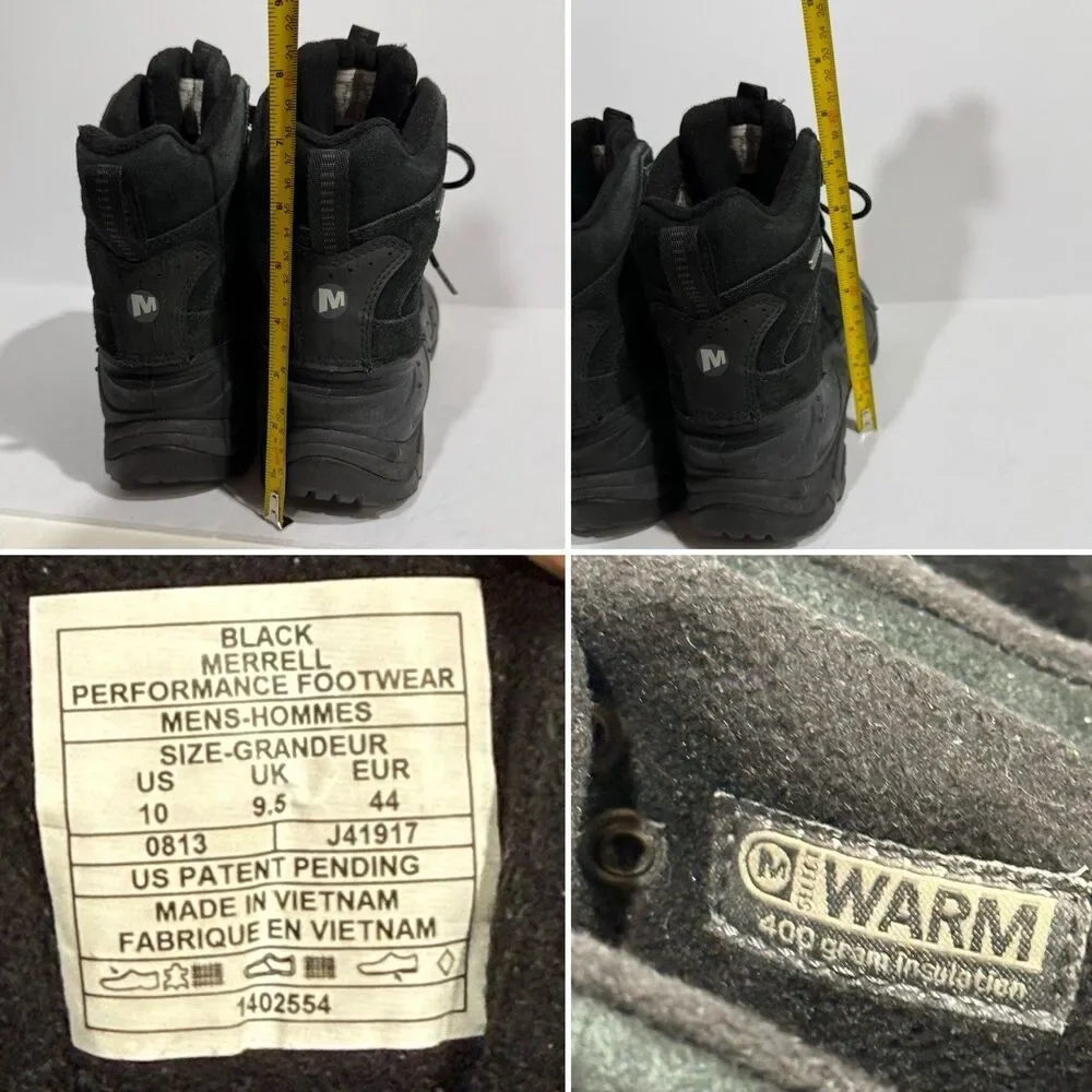 Merrell Mens Moab Polar Boot Size 10 Waterproof Black Leather Hiking Insulated